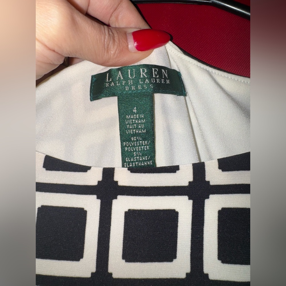 #367-☀️Ralph Lauren Black/White Geometric Midi Dress Size 4-(Woman’s Small) - Picture 3 of 3